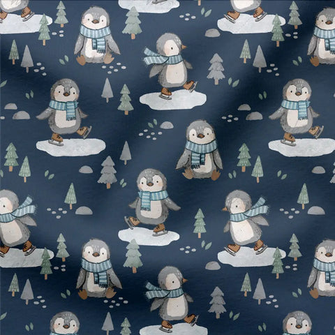 French Terry Pinguin Party Dunkelblau 3183 (Bio)