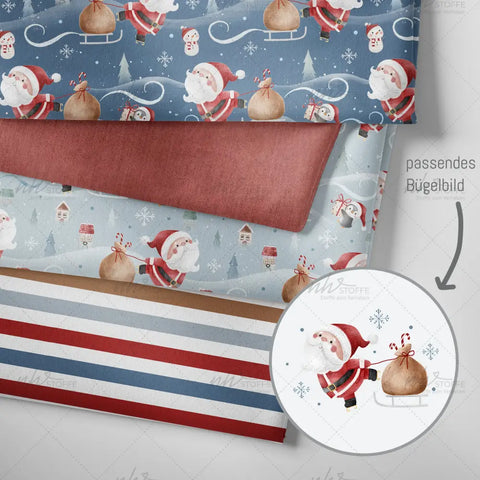 French Terry Santa Delivery Grau Blau