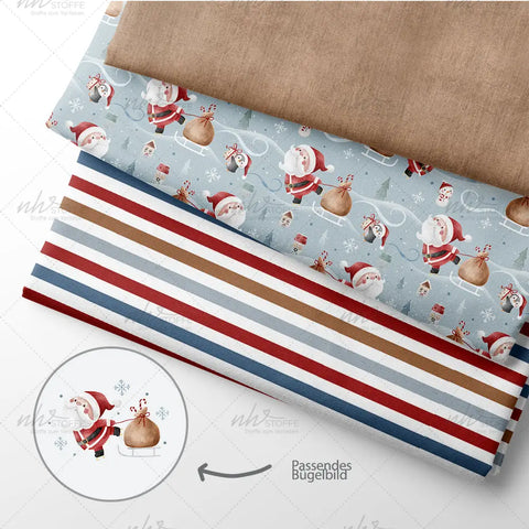 French Terry Santa Delivery Grau Blau