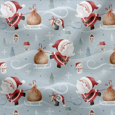 French Terry Santa Delivery Grau Blau