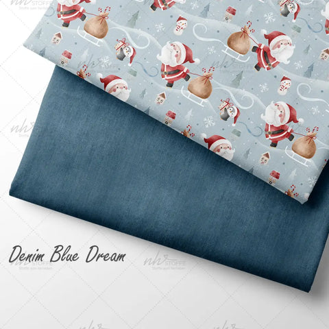 French Terry Santa Delivery Grau Blau