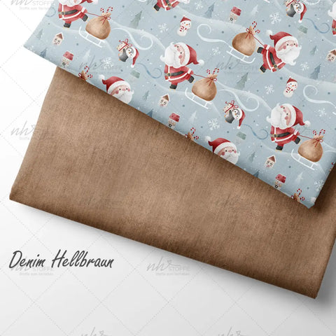 French Terry Santa Delivery Grau Blau