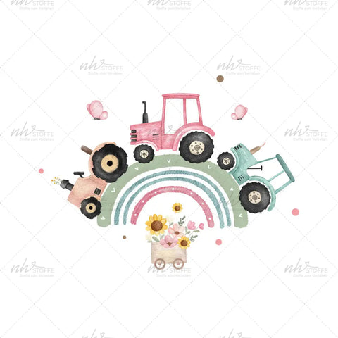 Glassticker Regenbogen Traktor rosa Größe M
