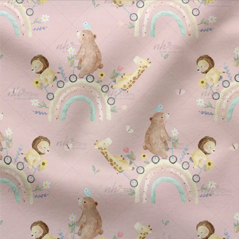 Jerseystoff Regenbogenfahrt Rosa