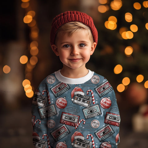 French Terry Retro Christmas Blau