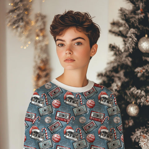 French Terry Retro Christmas Blau