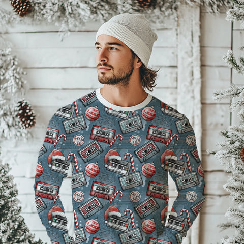 French Terry Retro Christmas Blau