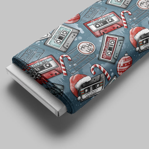 French Terry Retro Christmas Blau