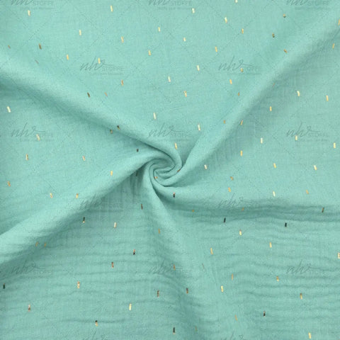 Musselin Double Gauze Goldsprenkel auf hellem Cyan 018