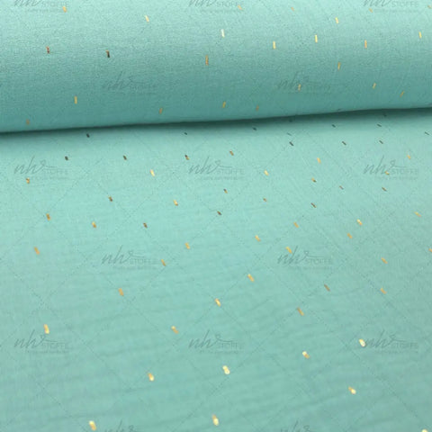 Musselin Double Gauze Goldsprenkel auf hellem Cyan 018