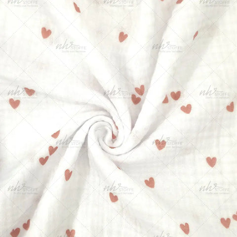 Musselin Double Gauze Herzchen Rot 004