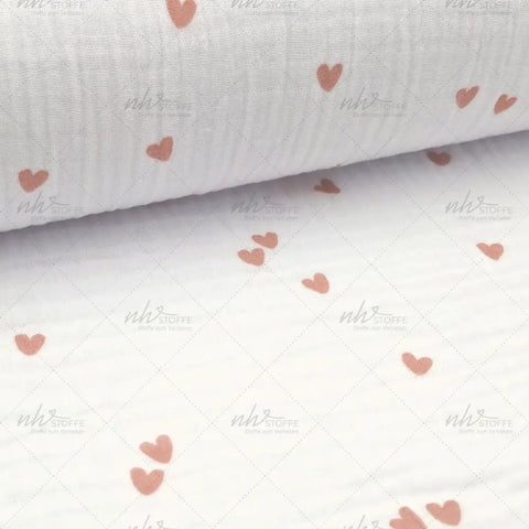 Musselin Double Gauze Herzchen Rot 004