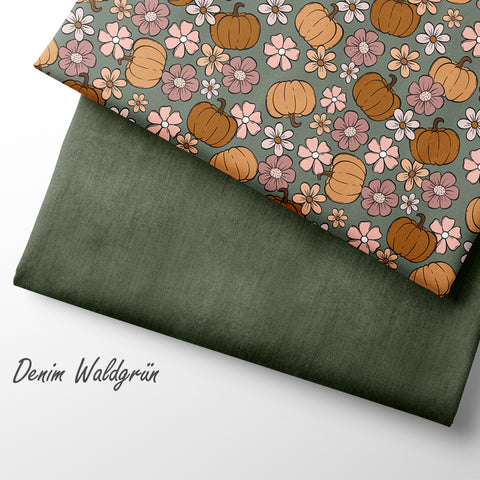 French Terry Pumpkin Flowers Green (Bio)