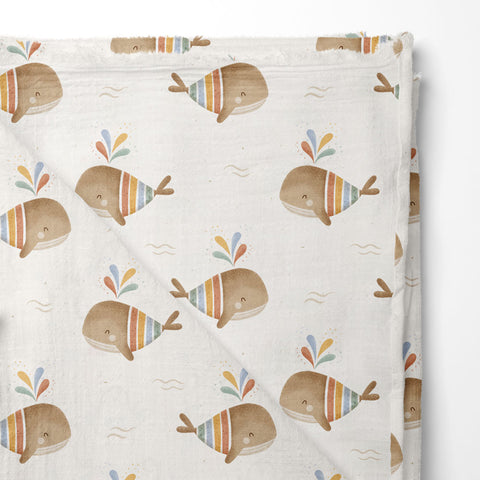 Musselin Double Gauze Rainbow Love Whale