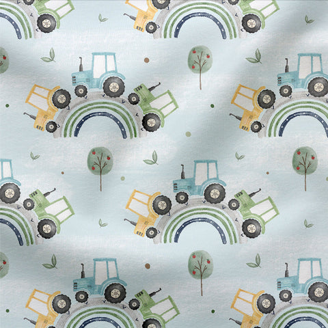 Jerseystoff Regenbogen Traktor Blau