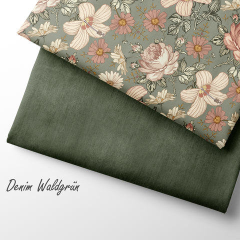 French Terry Vintage Flowers Green (Bio)