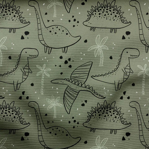 Waffelstrick Light Dinos Grün 2721 (Bio)