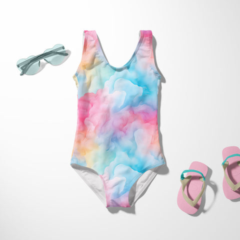 Sport/Badelycra UPF 50+ Watercolour Rainbow Blau Pink